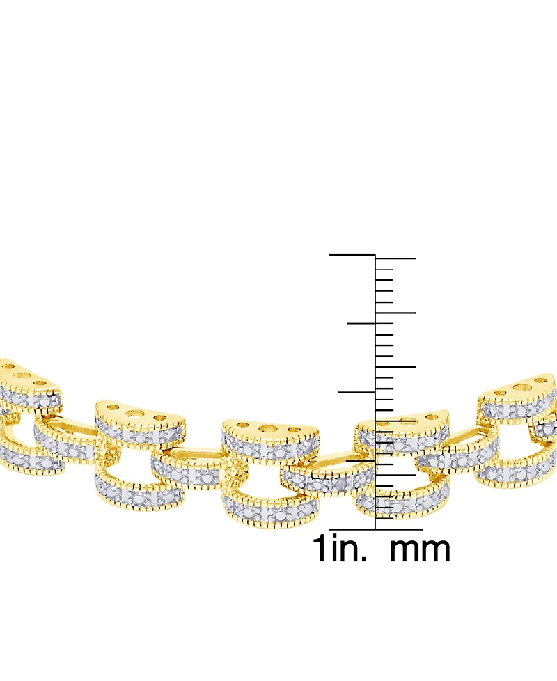 Diamond Accent Panther Link Bracelet Silver Plate or Gold