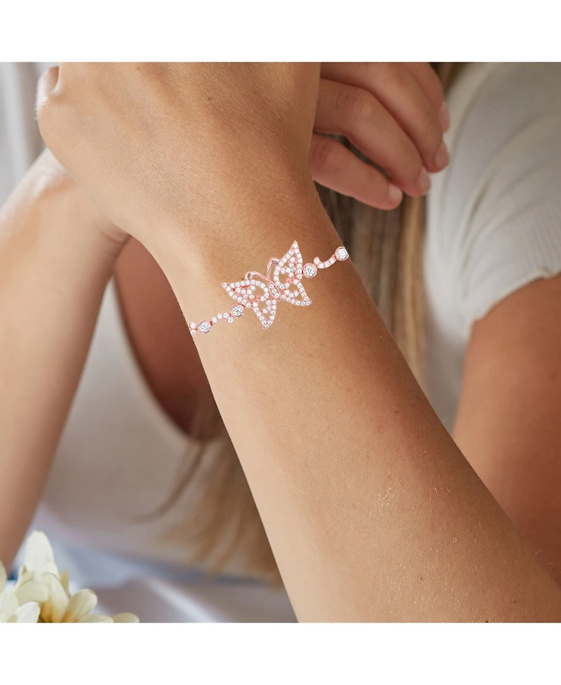 Cubic Zirconia Butterfly Adjustable Bolo Bracelet Sterling Silver (Also 14k Gold Over or Rose Silver)