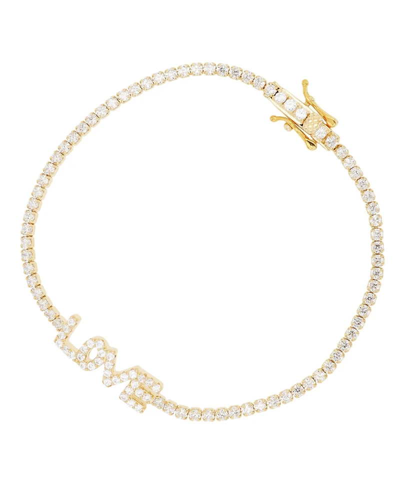 Cubic Zirconia Round Cut Love Tennis Bracelet in Sterling Silver (Also in 14k Gold Over Silver)