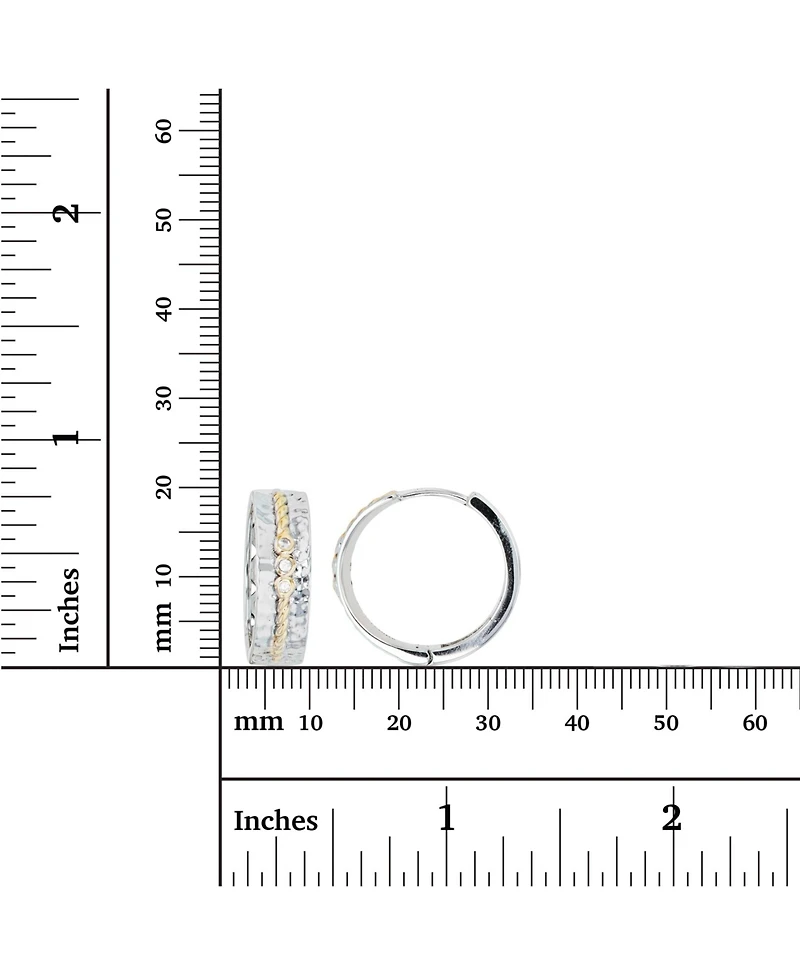Macy's Cubic Zirconia Two-Tone Hammered and Rope Design Center Hoop Earrings