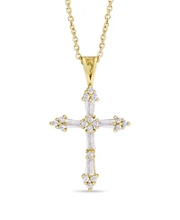 Cubic Zirconia Cross Pendant 18" Necklace Silver Plate or Gold