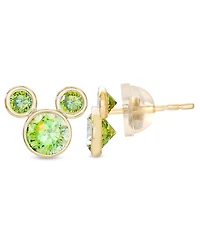 Disney Children's Cubic Zirconia Birthstone Mickey Mouse Stud Earrings 14k Gold