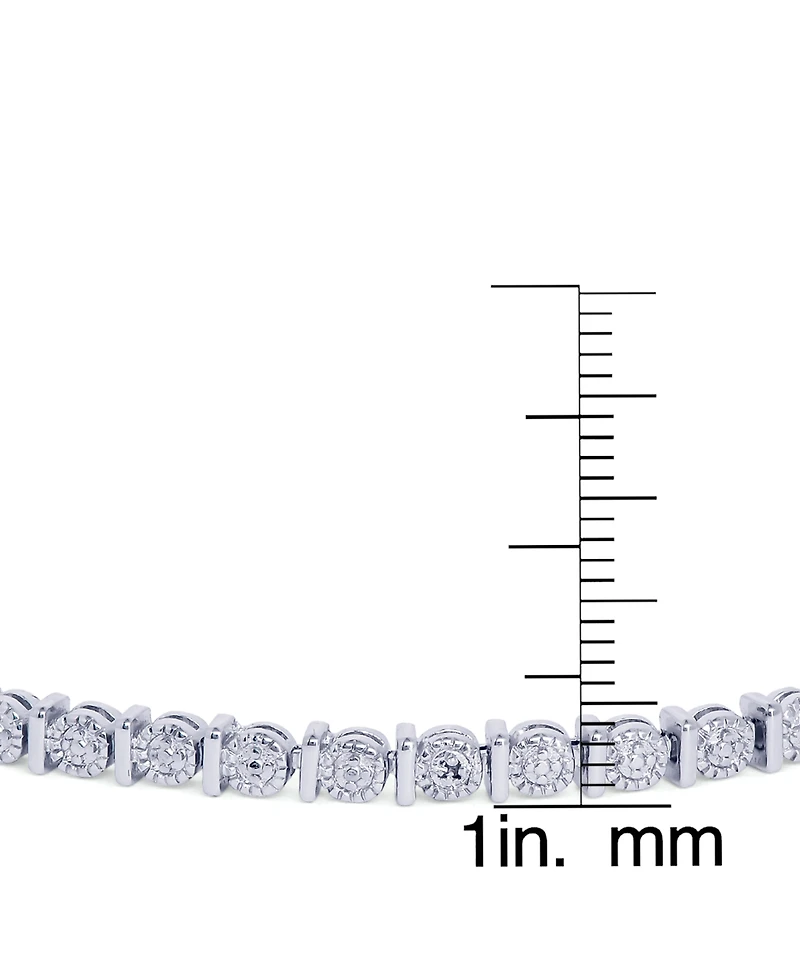 Diamond Accent Circle and Bar Adjustable Bolo Bracelet in Silver Plate Or Rose-Gold Plate