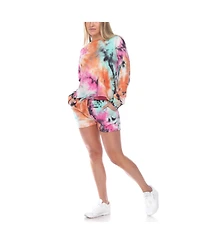 White Mark Women's Tie Dye Lounge Top Shorts Set, 2-Piece
