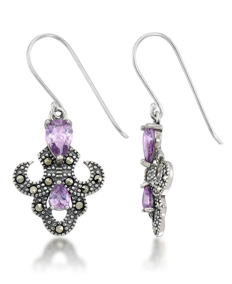 Amethyst Fleur De Lis Dangle Earrings