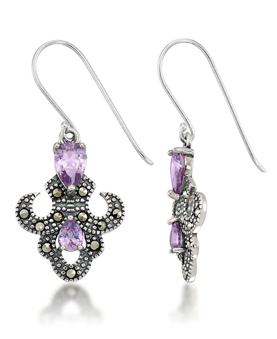 Amethyst Fleur De Lis Dangle Earrings