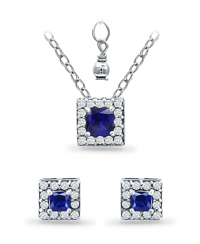 Giani Bernini Simulated Blue Sapphire and Cubic Zirconia Halo Square Pendant and Earring Set, 3 Piece