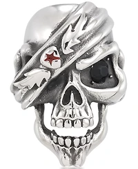 Andrew Charles by Andy Hilfiger Men's Black Cubic Zirconia & Red Enamel Pirate Skull Ring Stainless Steel
