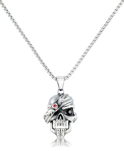 Andrew Charles by Andy Hilfiger Men's Cubic Zirconia Pirate Skull 24" Pendant Necklace in Stainless Steel