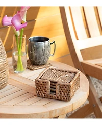Artifacts Trading Company Rattan Square Coasters - 7 piece set