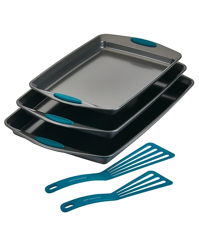 Rachael Ray Nonstick Bakeware Cookie Pan and Turner Spatula Set, 5-Pc., Marine Blue Handles