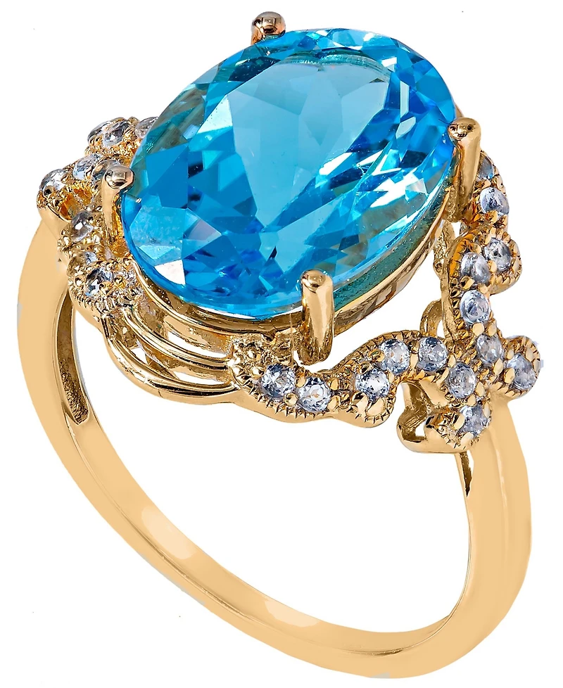 Blue Topaz (7 ct. t.w) Oval Ring 14K Gold Plated Sterling Silver