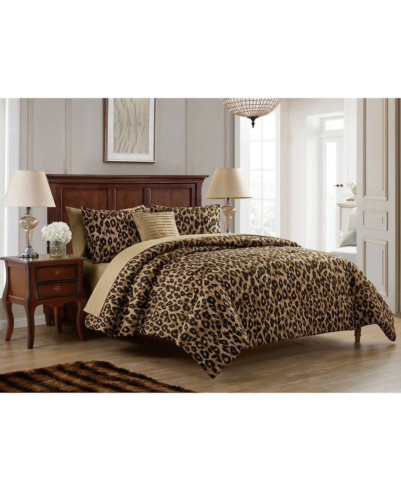 Vcny Home Cheetah Reversible Bed in a Bag 8 Piece Comforter Set