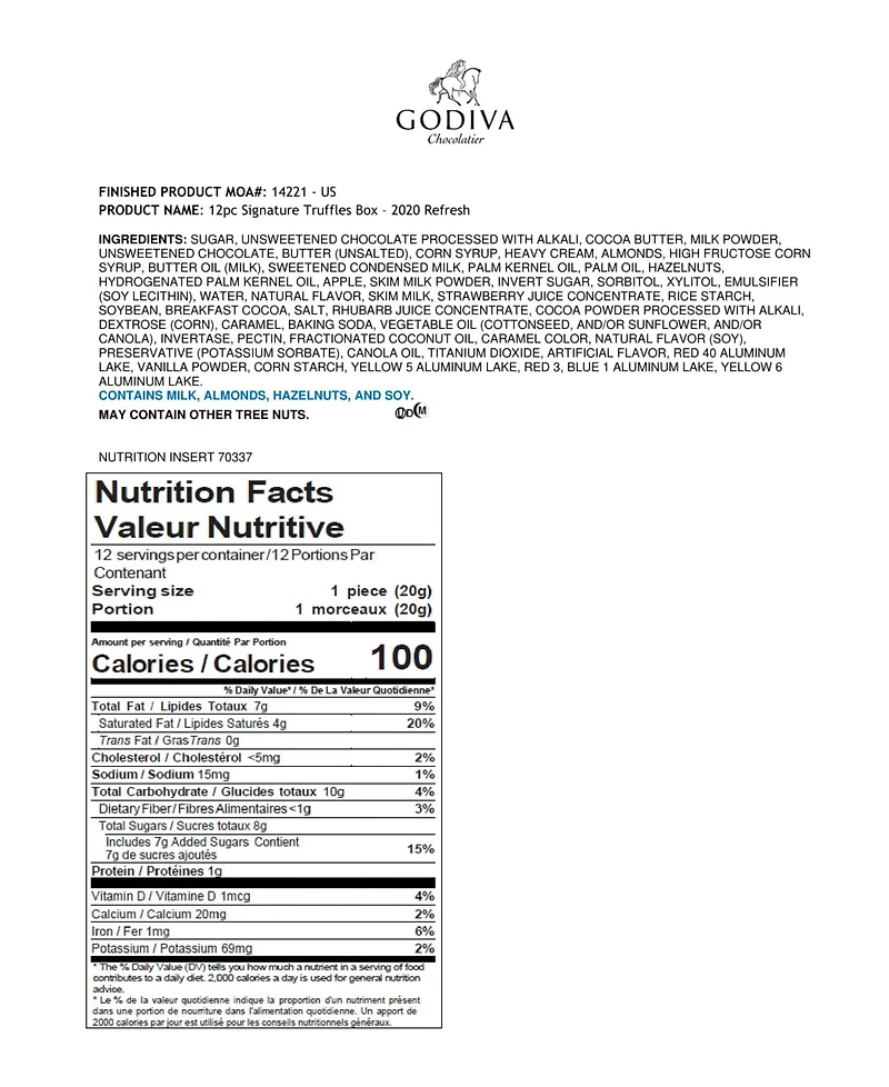 Godiva Signature Truffles Assorted Chocolate Gift Box, 12 Pieces