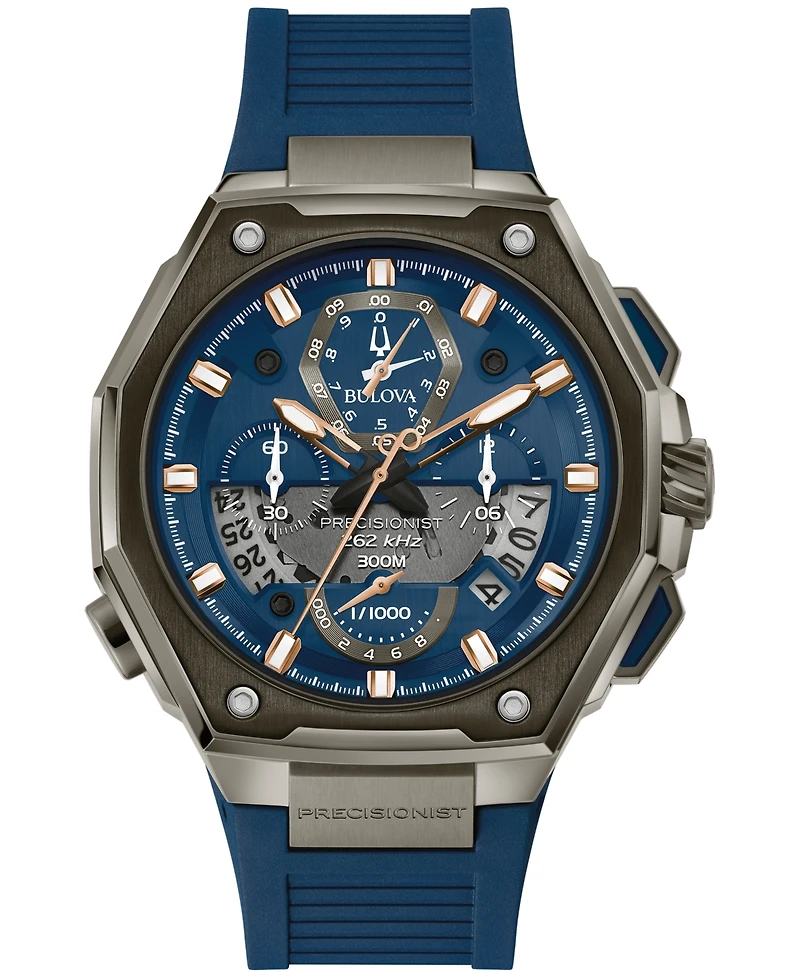 Bulova Men's Chronograph Precisionist X Blue Epdm Rubber Strap Watch 44.5mm