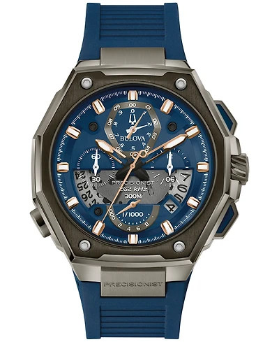 Bulova Men's Chronograph Precisionist X Blue Epdm Rubber Strap Watch 44.5mm