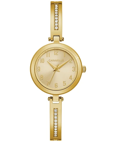 Caravelle Women's Gold-Tone Stainless Steel Bangle Bracelet Watch 26mm Gift Set