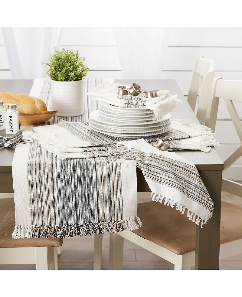 Design Imports Fringed Stripe Table Toppers, 13" x 20", Set of 6