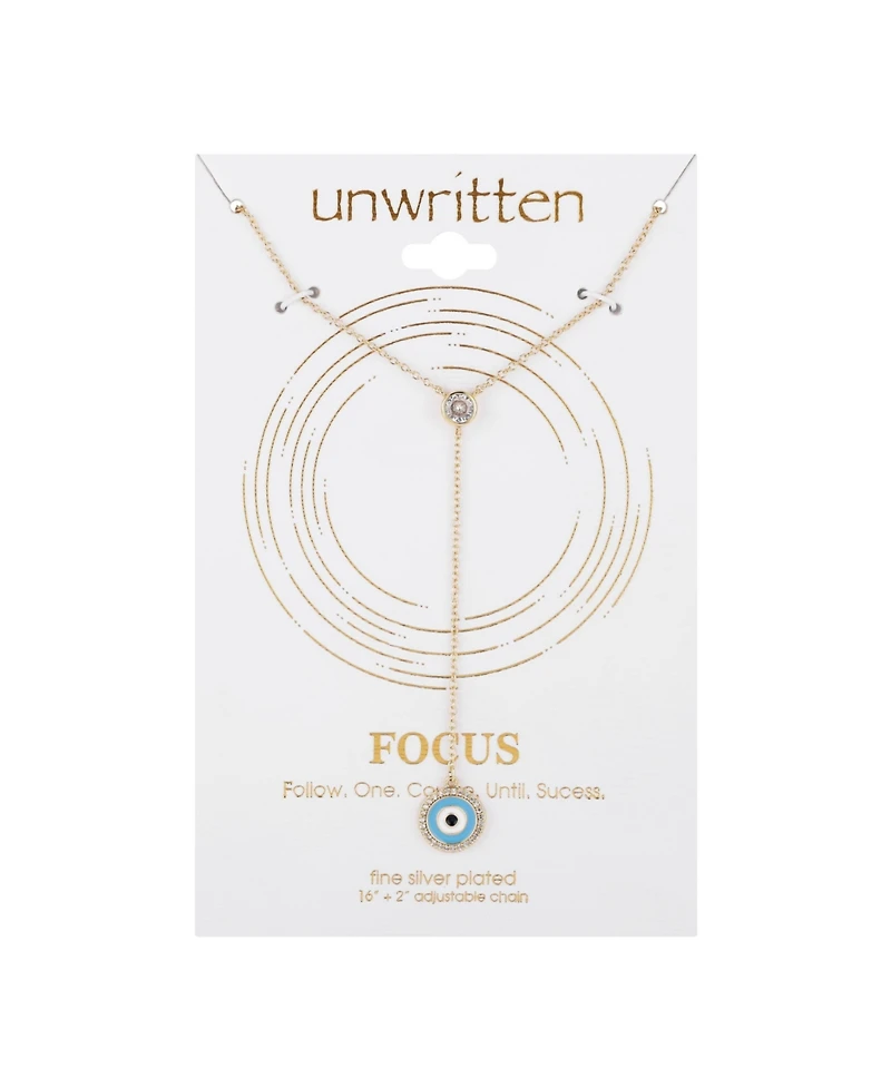 Gold Flash Plated Crystal Evil Eye Lariat Necklace