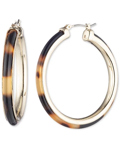 Lauren Ralph Lauren Gold-Tone Tortoise-Look Medium Hoop Earrings, 1.7"