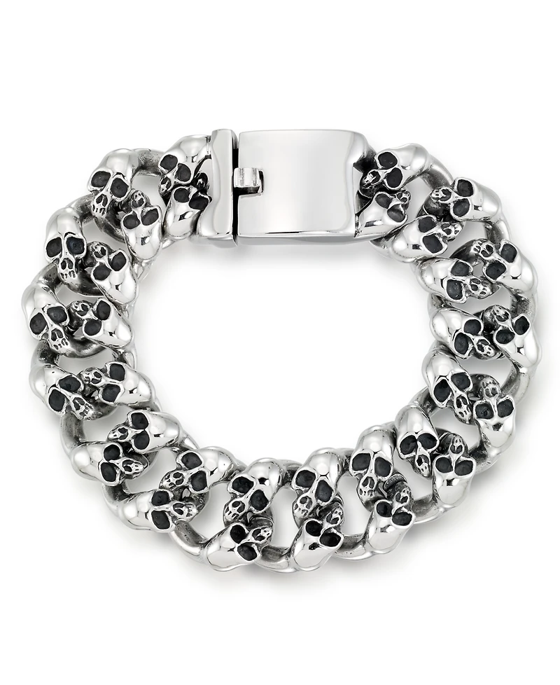Men's Multi Skull Link Bracelet in Stainless Steel