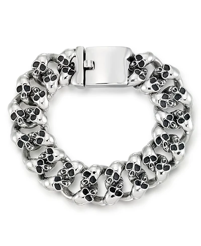 Men's Multi Skull Link Bracelet in Stainless Steel