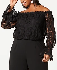 Adrianna Papell Plus Size Off-The-Shoulder Lace Jumpsuit
