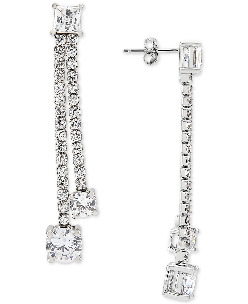 Arabella Cubic Zirconia Double Drop Earrings in Sterling Silver