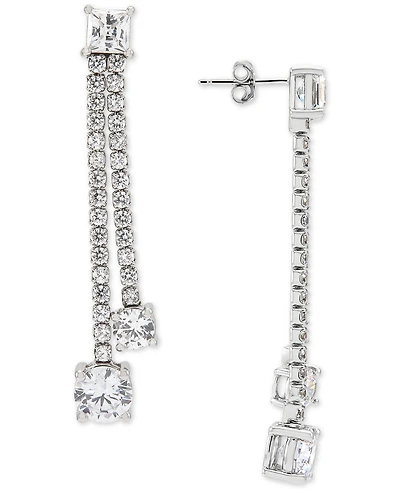 Arabella Cubic Zirconia Double Drop Earrings in Sterling Silver