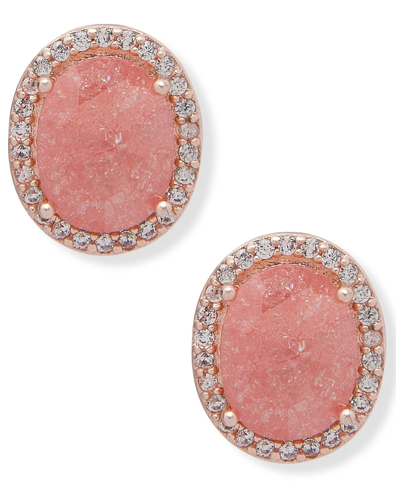 lonna & lilly Gold-Tone Cubic Zirconia Oval Halo Stud Earrings