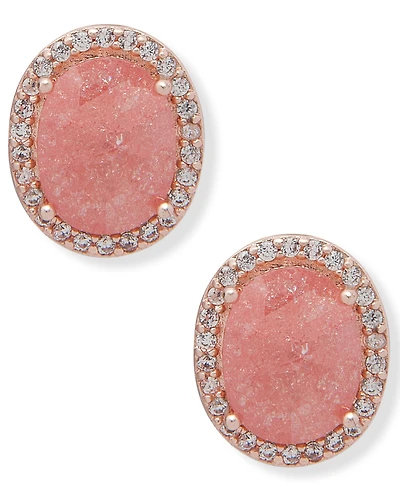 lonna & lilly Gold-Tone Cubic Zirconia Oval Halo Stud Earrings