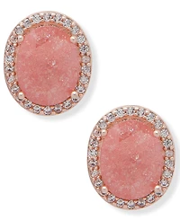 lonna & lilly Gold-Tone Cubic Zirconia Oval Halo Stud Earrings