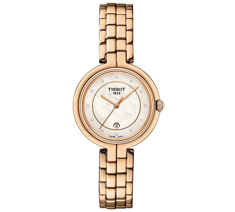 Tissot Women's Swiss Flamingo Diamond Accent Rose Gold Pvd Stainless Steel Bracelet Watch 30mm