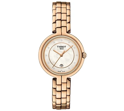 Tissot Women's Swiss Flamingo Diamond Accent Rose Gold Pvd Stainless Steel Bracelet Watch 30mm