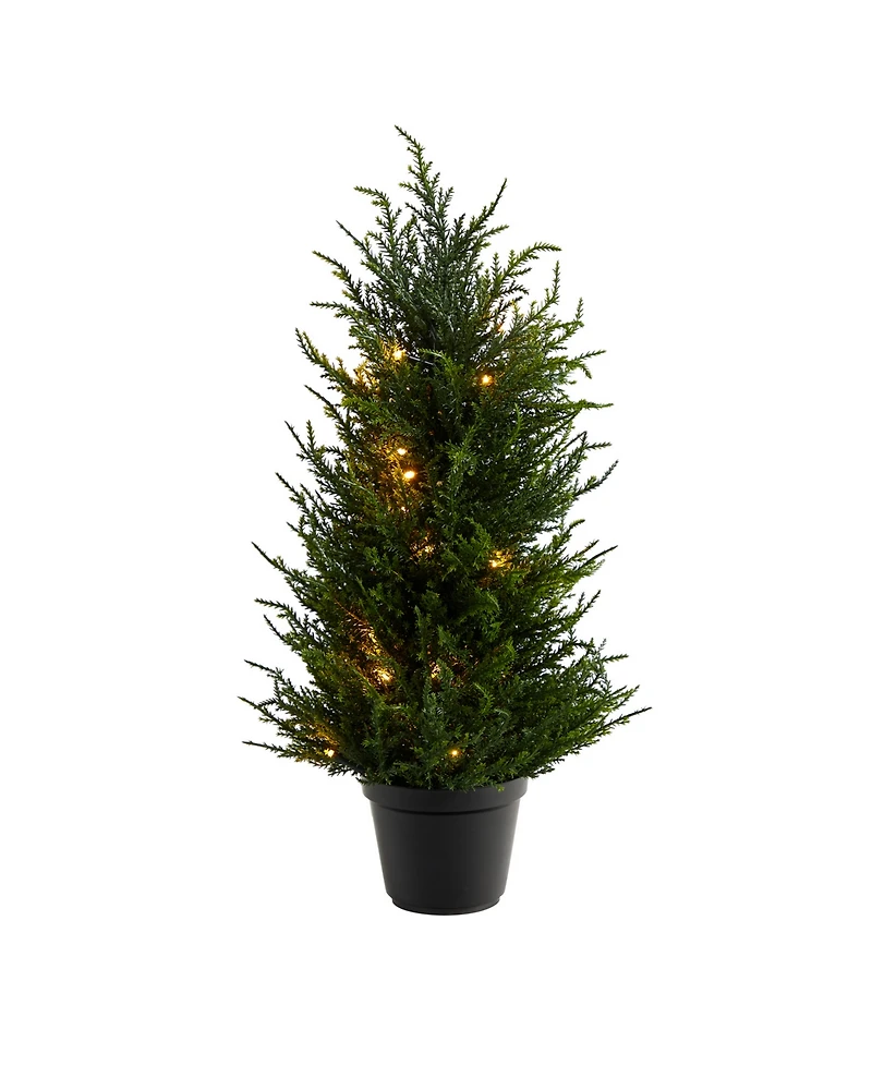 18" Cedar Artificial Tree with Led Lights Uv Resistant Indoor/Outdoor