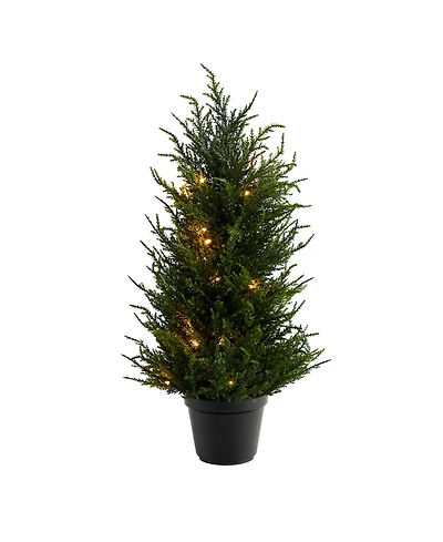 18" Cedar Artificial Tree with Led Lights Uv Resistant Indoor/Outdoor