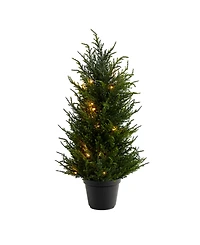18" Cedar Artificial Tree with Led Lights Uv Resistant Indoor/Outdoor