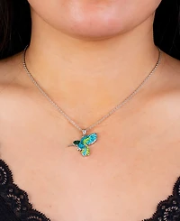 Crystal Hummingbird Pendant 16+2" Extender Chain In Silver Plated