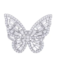 Cubic Zirconia Baguette and Round Stone Butterfly Ring in Silver Plate