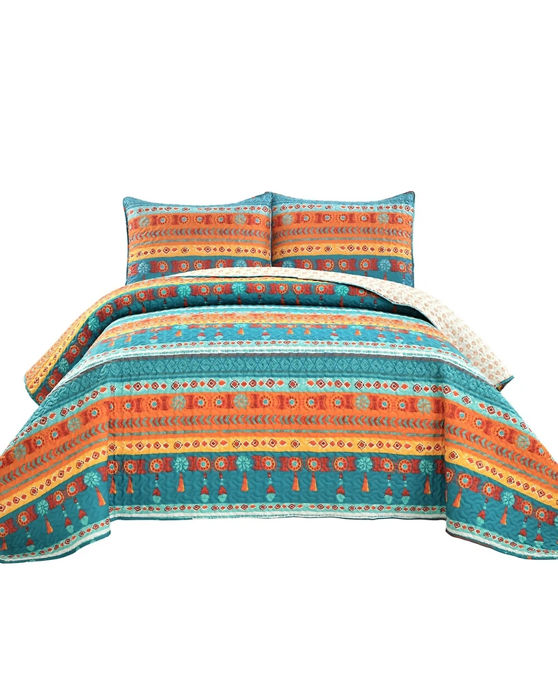 Lush Decor Boho Watercolor Border 3 Piece Quilt Set