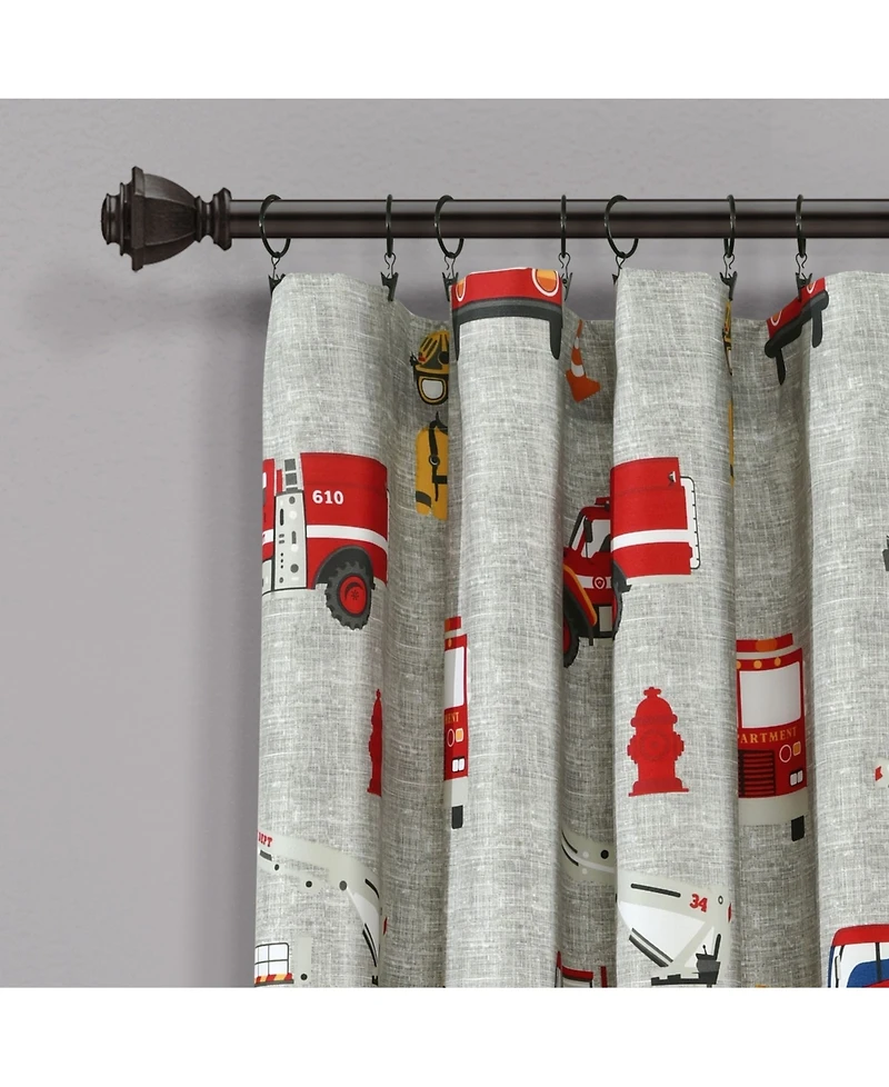 Lush Decor Kids Fire Truck Window Curtain Panels Set, 84" x 52"