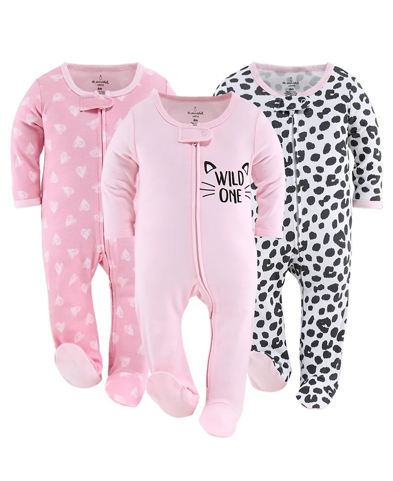 The Peanutshell Baby Girls Sleep n Play Footed Pajamas Sleepwear Set, 6-9 Months, Newborn, 3-Pack