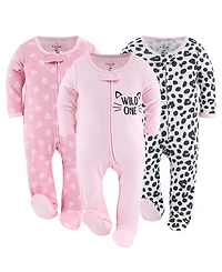The Peanutshell Baby Girls Sleep n Play Footed Pajamas Sleepwear Set, 6-9 Months, Newborn, 3-Pack