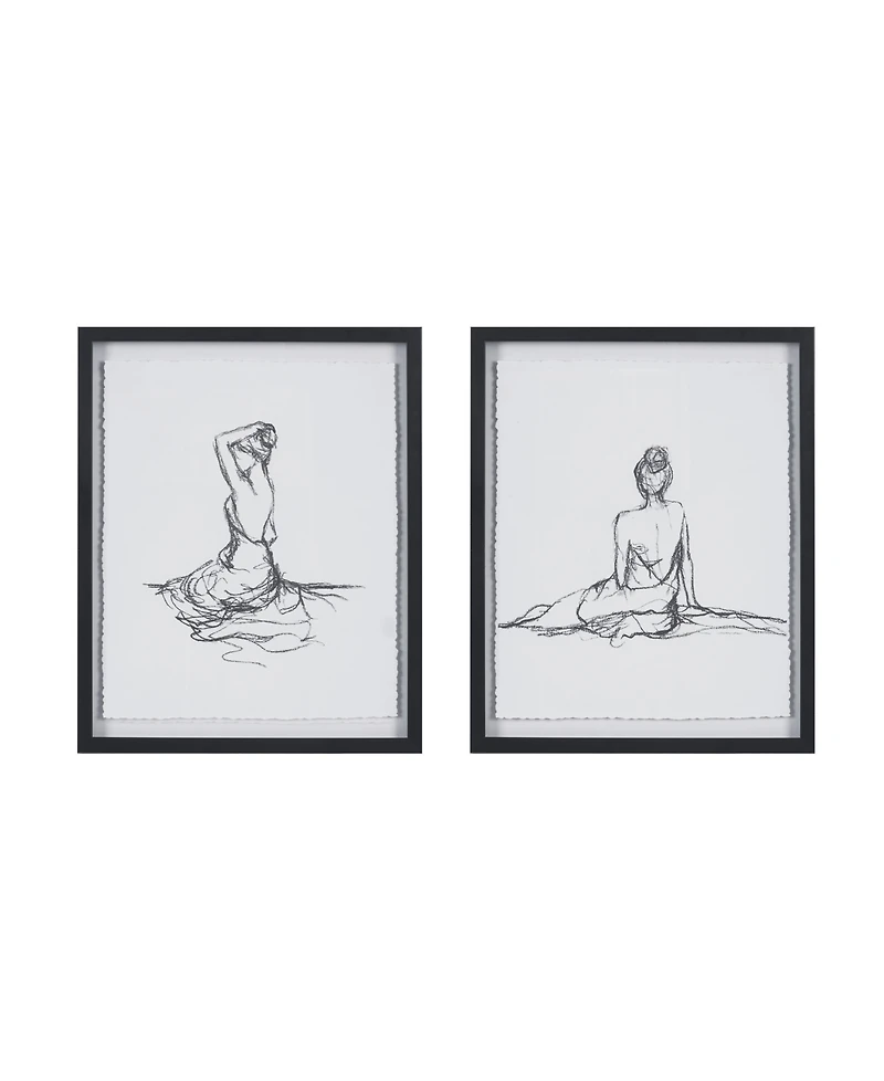 Madison Park Feminine Figures 2 Piece Deckle Edge Sketch Framed Wall Art Set, 17" x 21"