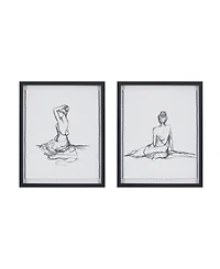 Madison Park Feminine Figures 2 Piece Deckle Edge Sketch Framed Wall Art Set, 17" x 21"