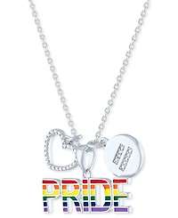 Diamond Accented Disc, Heart & Pride Pendant Necklace in Sterling Silver, 16" + 4" extender