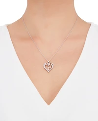 Diamond Heart Mom 18" Pendant Necklace (1/10 ct. t.w.) in Sterling Silver and 14K Rose Gold-Plate