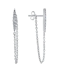 Cubic Zirconia Front Back Post Chain Earrings in Gold Over Sterling Silver