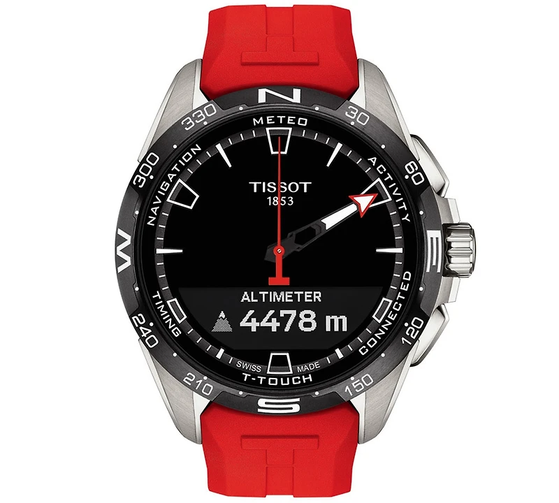 Tissot Men's Swiss T-Touch Connect Solar Red Rubber Strap Smart Watch 48mm