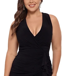 Betsy & Adam Plus V-Neck Gown